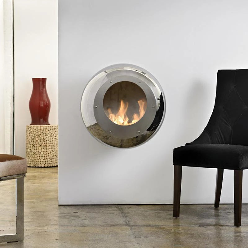 Cocoon Vellum Wall Mounted Bioethanol Fireplace - Polished Steel