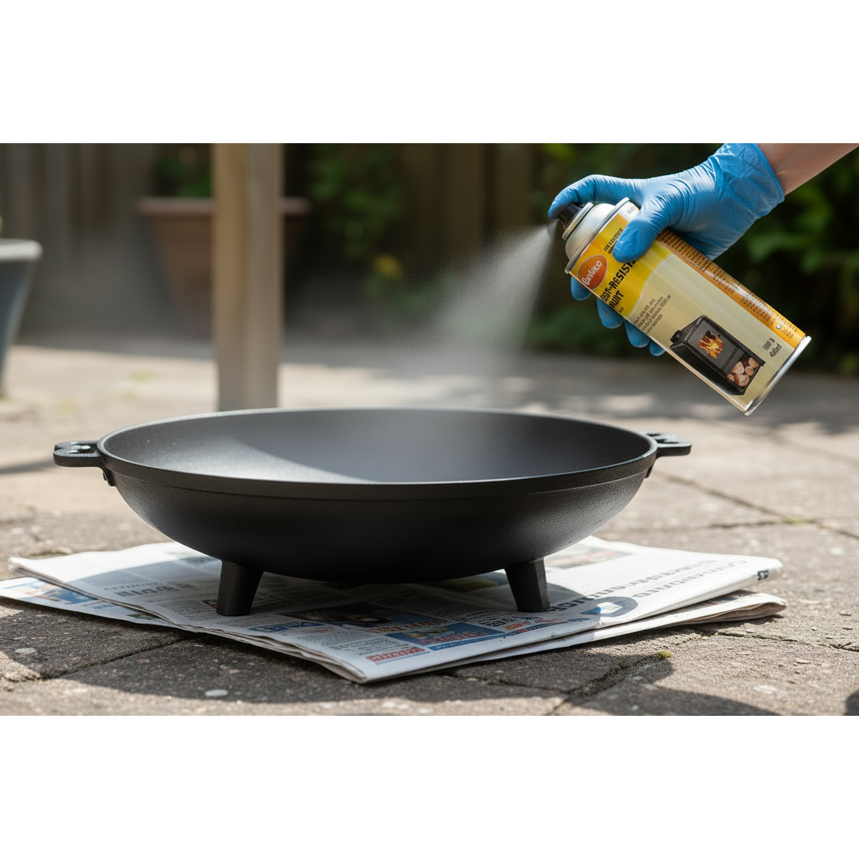 GardecoHeatResistantPaint being sprayed on a fire bowl