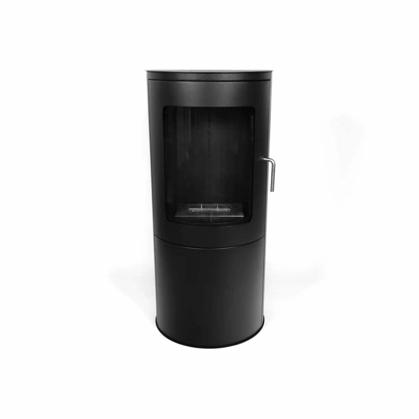Black cylindrical stove on a white background