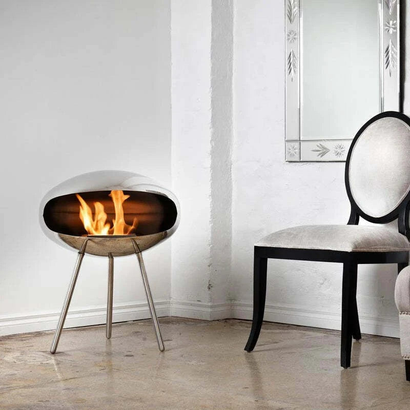 Cocoon Terra Freestanding Bioethanol Fireplace - Polished Steel Steel Legs