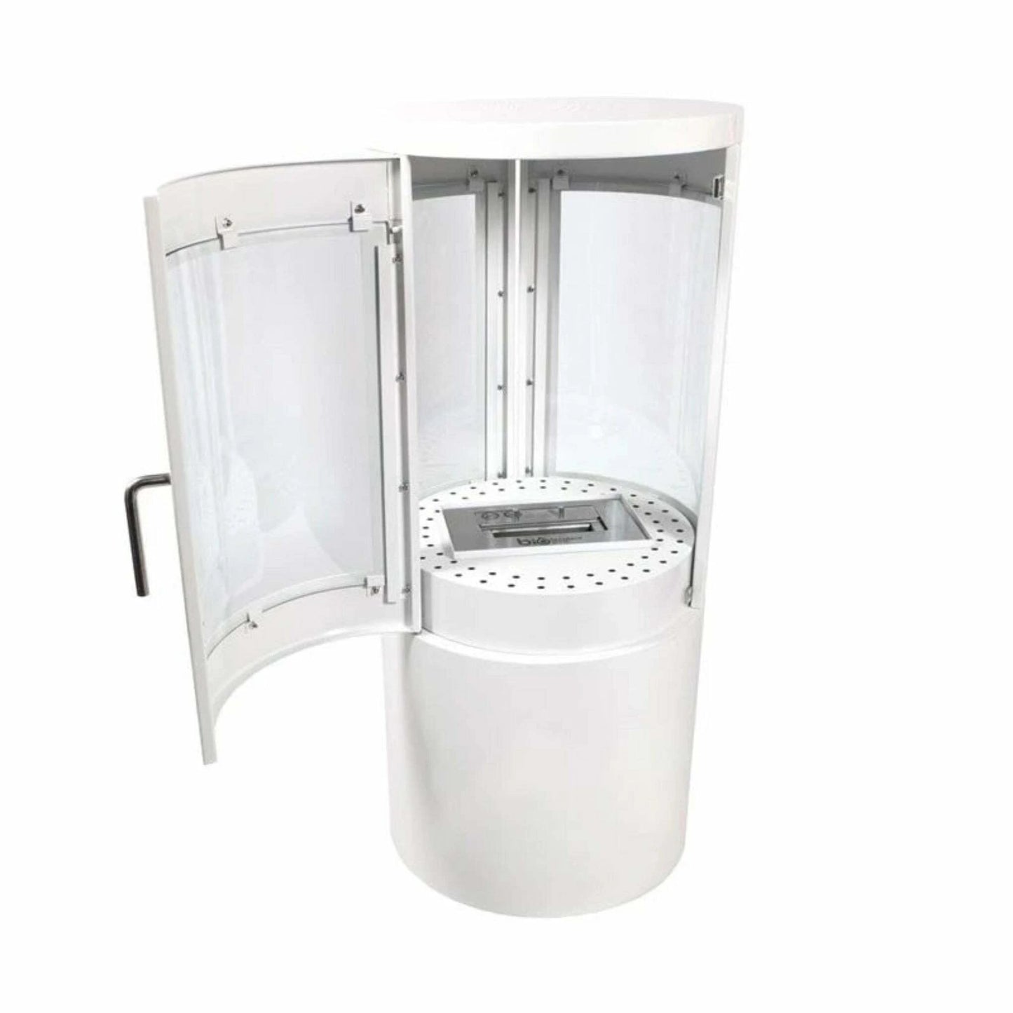 inside view of ScandiFlames Bio Wood Stove in White with 360° Flame view on white background