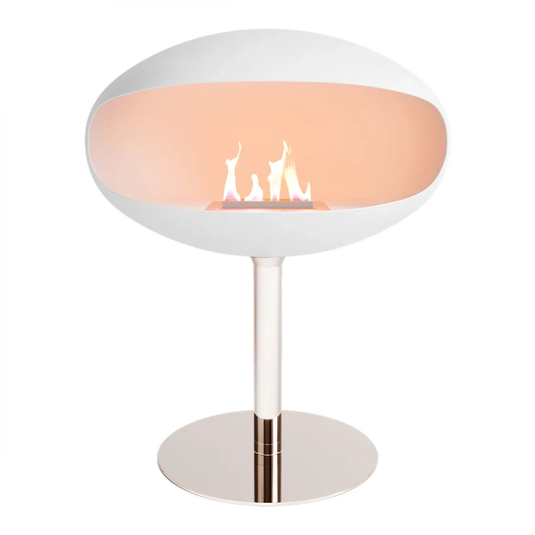 Cocoon Pedestal Freestanding Bioethanol Fireplace - White + Steel Base