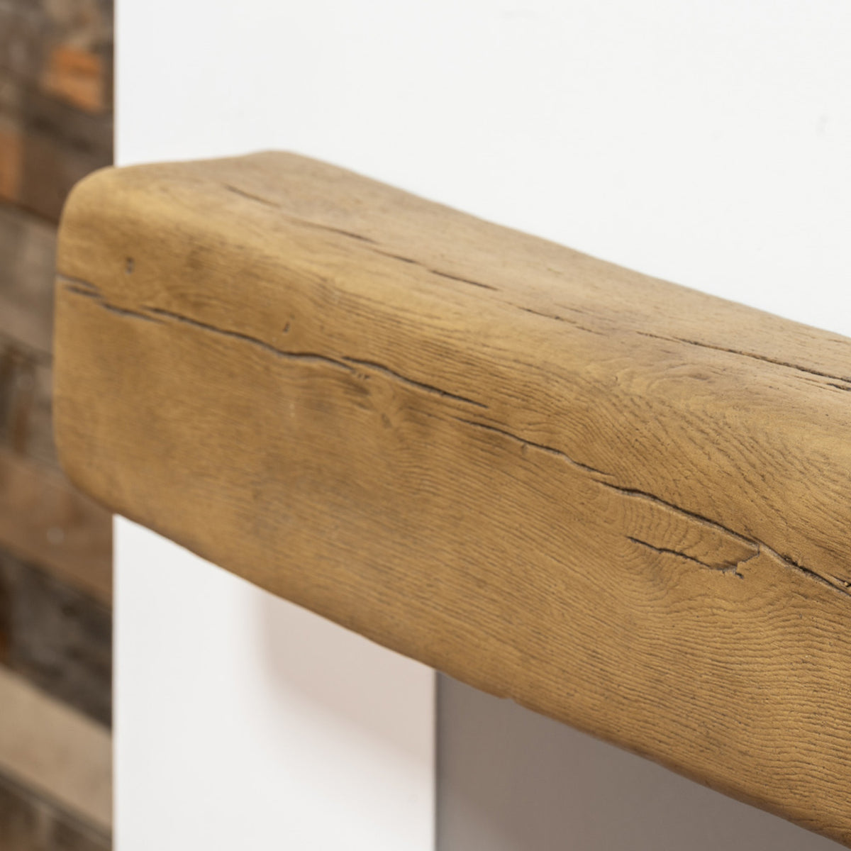 Stove Buddy Light Oak Beam installed detail