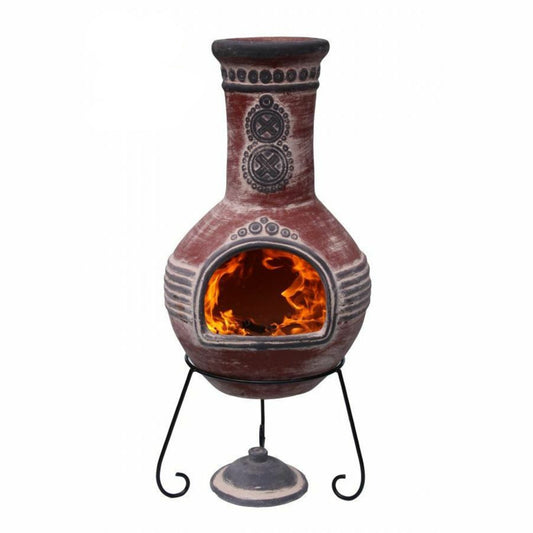 Azteca X-Large Mexican Chimenea in grey and red