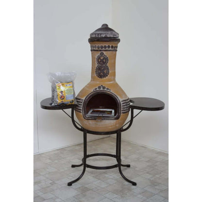 Azteca X-Large Mexican Chiminea BBQ Bundle – Yellow on tiled floor