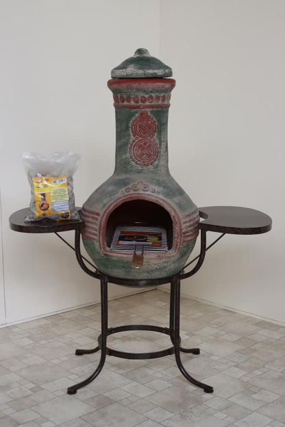 Azteca XL Mexican Chiminea BBQ Bundle Green | Complete Outdoor Cooking Set