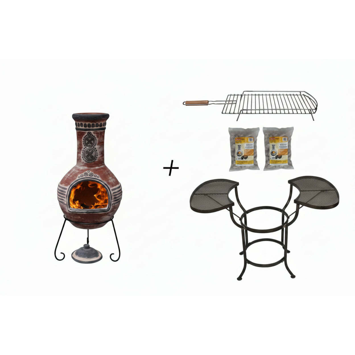 Azteca XL Mexican Chiminea BBQ Bundle Red | Complete Outdoor Cooking Set on white background