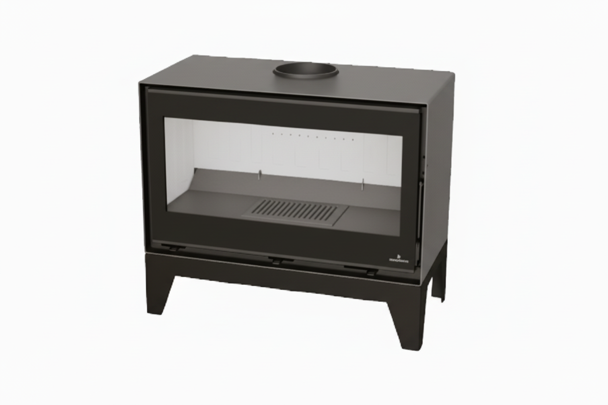 Rectangular double sided stove with black base on a white background