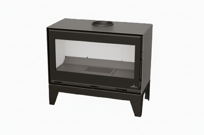 Rectangular double sided stove with black base on a white background