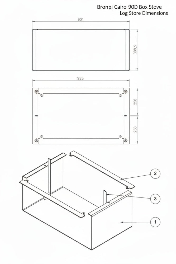 Bronpi Cairo 90D Box Stove Log Store Dimensions