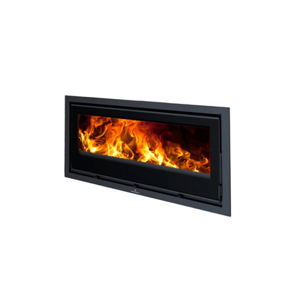 Bronpi Cairo 110 fireplace insert with flames on a white background