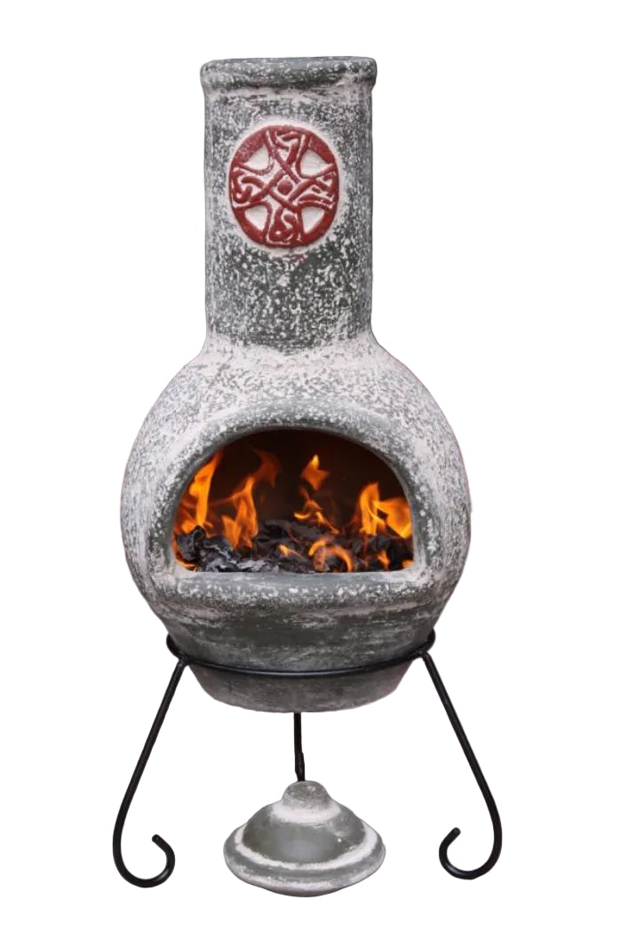 Cruz Large Mexican Chiminea Green & Red | Handmade Clay Chiminea on white background
