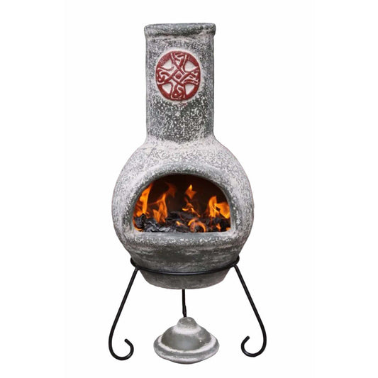 Cruz Large Mexican Chiminea Green & Red | Handmade Clay Chiminea on white background