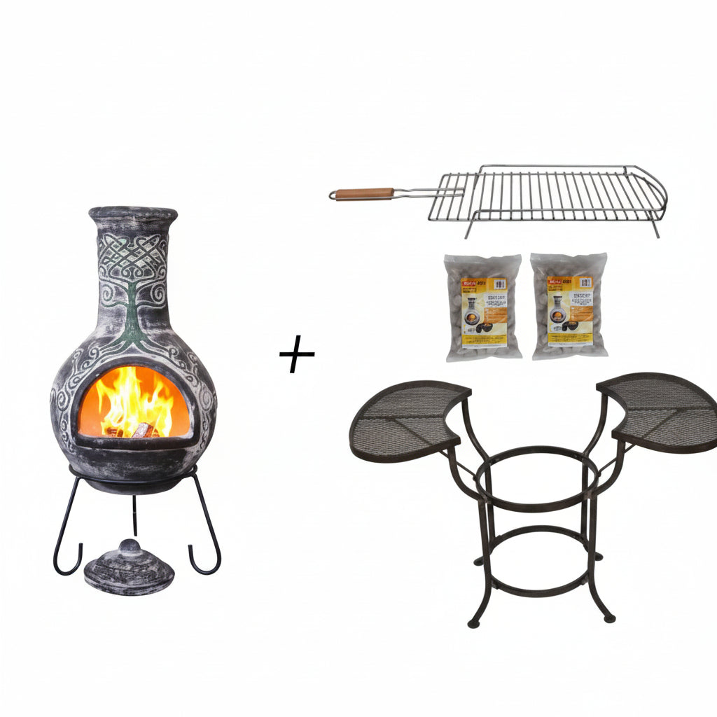 Derwyn X-Large Mexican Chiminea BBQ Bundle – Dark Grey on white background