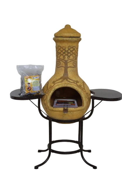 Derwyn XL Mexican Chiminea BBQ Bundle Yellow | Complete Outdoor Cooking Set on a white background