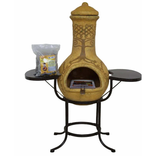 Derwyn XL Mexican Chiminea BBQ Bundle Yellow | Complete Outdoor Cooking Set on a white background