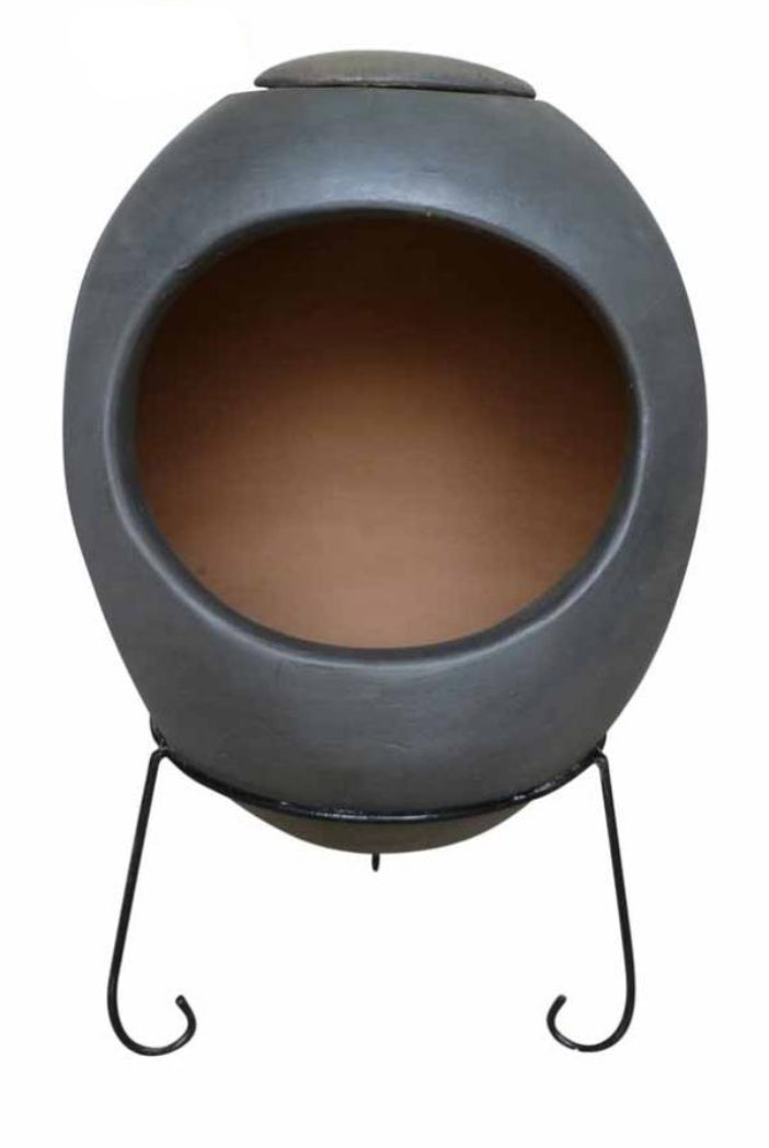 Ellipse XL Mexican Chiminea Charcoal Grey | Handmade Clay Chiminea on a white background