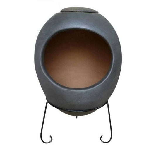 Ellipse XL Mexican Chiminea Charcoal Grey | Handmade Clay Chiminea on a white background