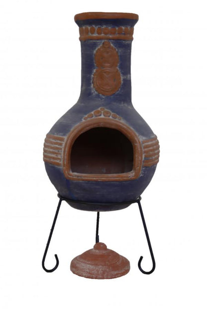 Extra-large Azteca Mex chimenea in blue and orange on a white background
