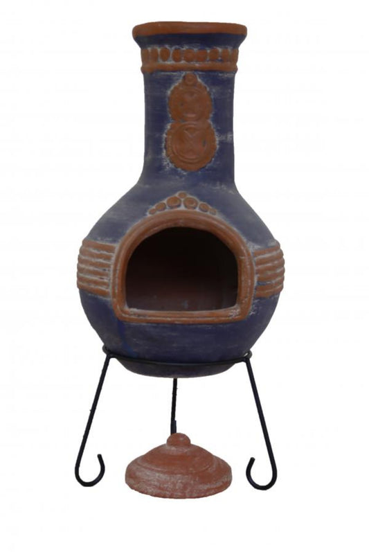 Extra-large Azteca Mex chimenea in blue and orange on a white background