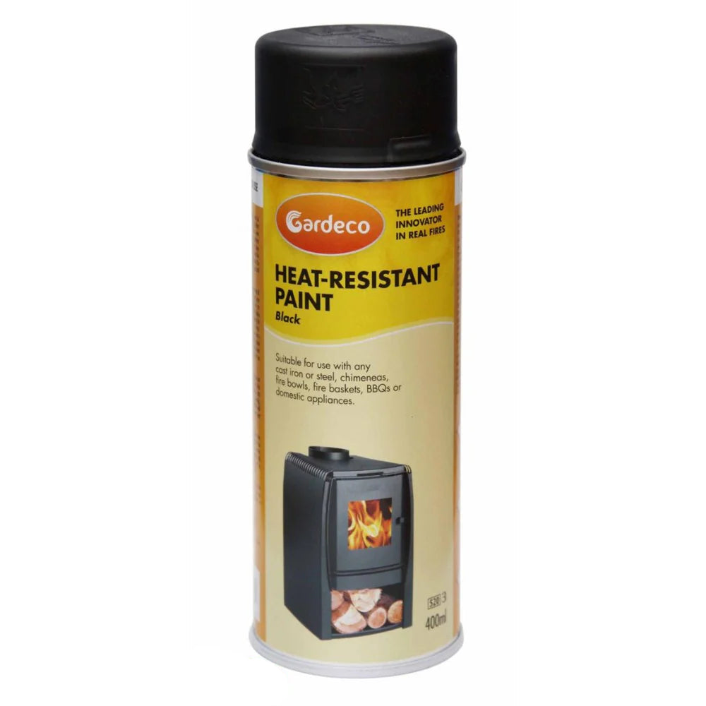 Can of Gardeco heat-resistant paint on a white background