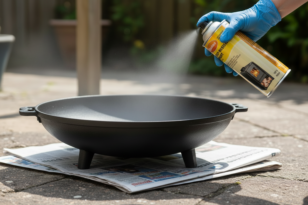 GardecoHeatResistantPaint being sprayed on a fire bowl