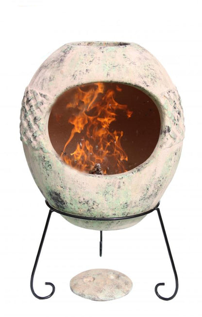 Haeddyn Celtic Ellipse Mexican Chiminea | Handmade Clay Chiminea on white background