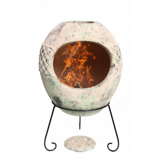 Haeddyn Celtic Ellipse Mexican Chiminea | Handmade Clay Chiminea on white background
