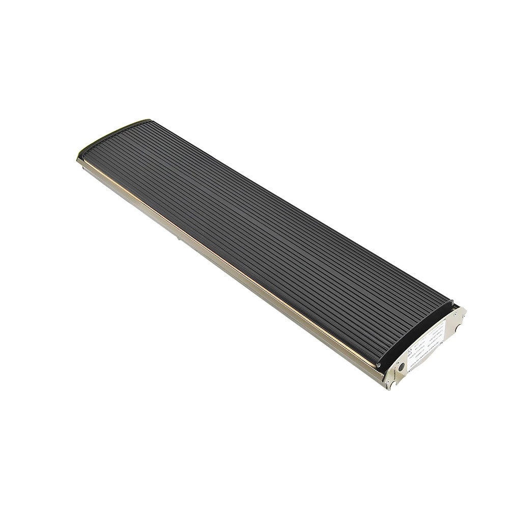 Long rectangular black and gold object on a white background