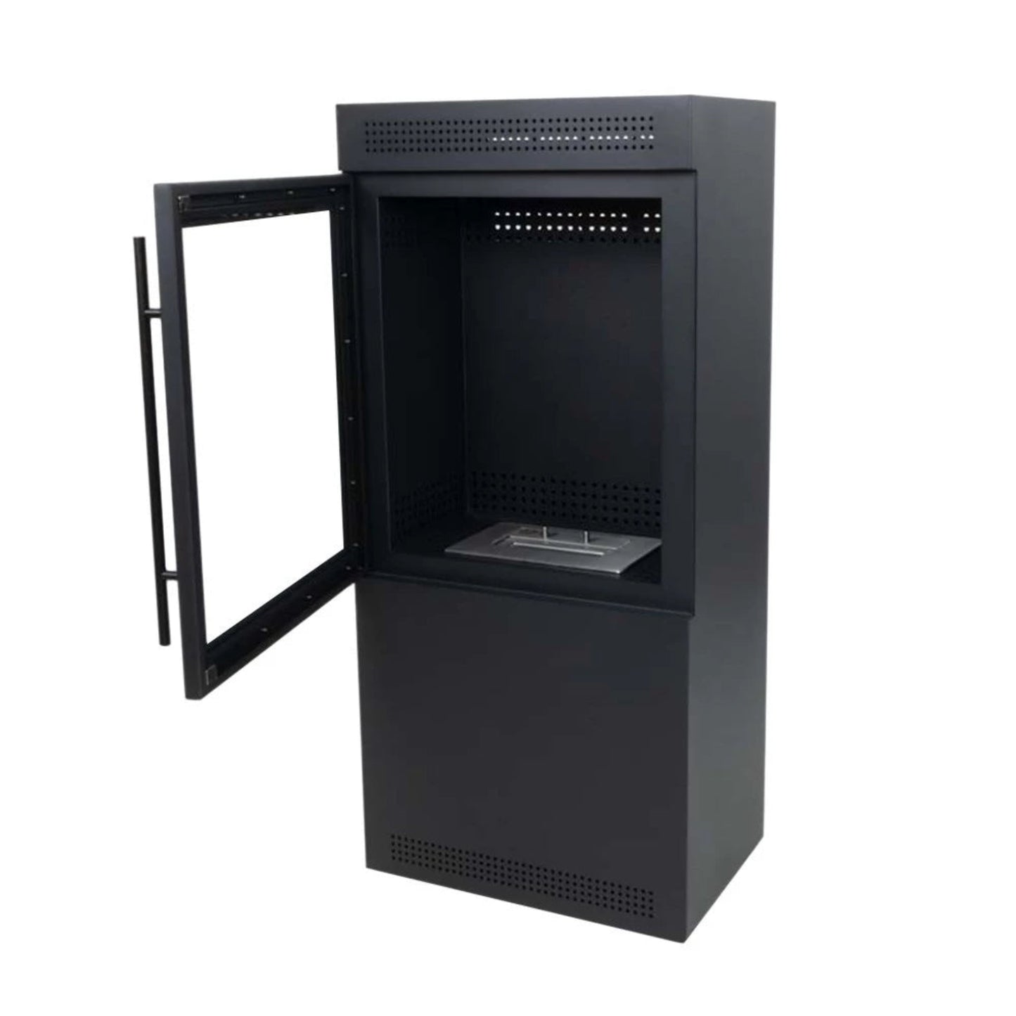 Jackson Bioethanol Stove in Square Design – ScandiFlames | 2.2 kWwith open door on a white background