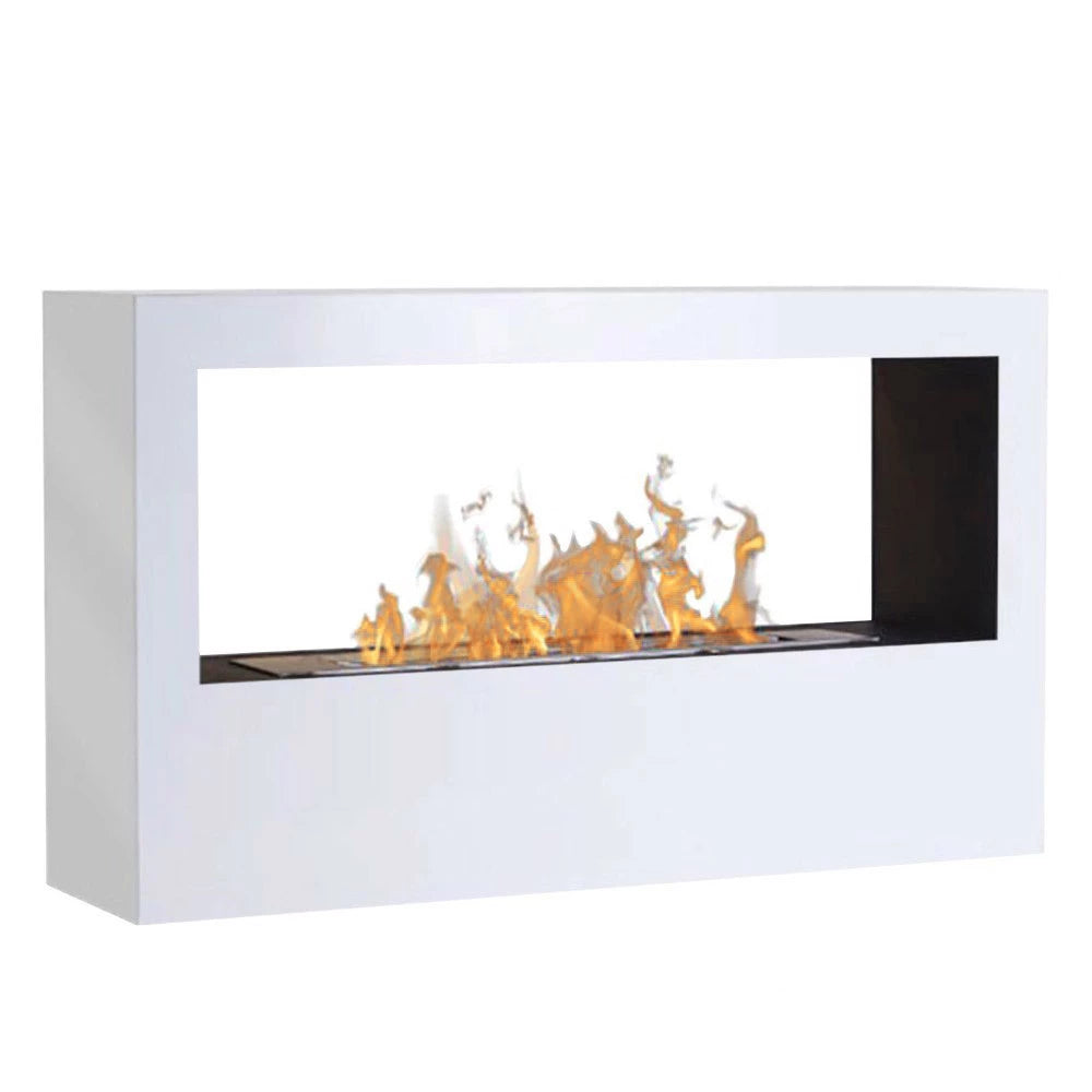 Modern ethanol fireplace with flames on a white background