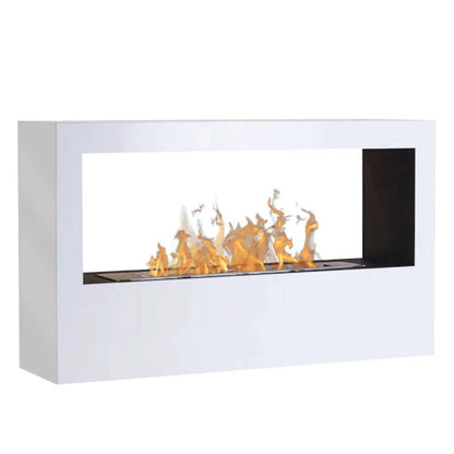Modern ethanol fireplace with flames on a white background
