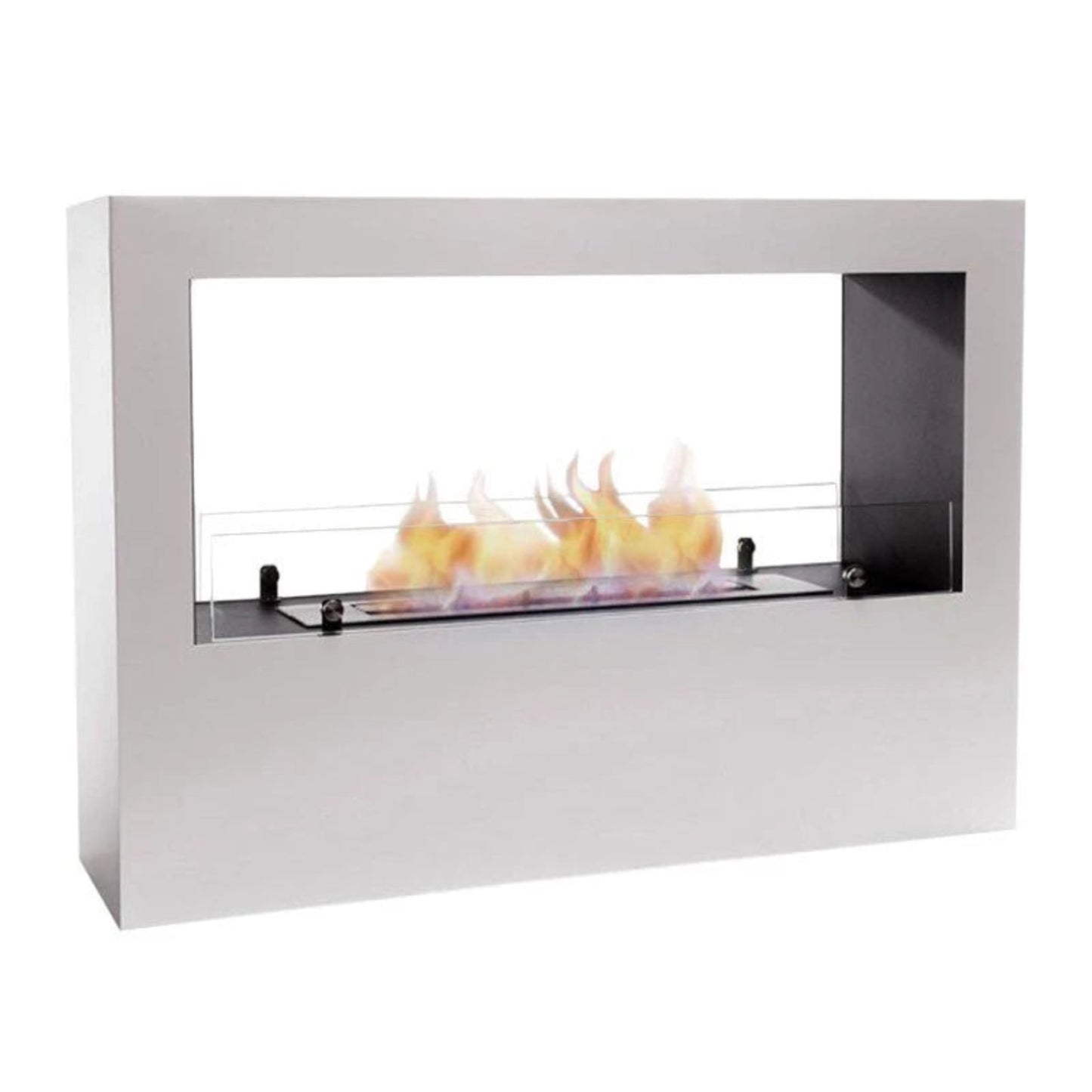 Modern ethanol fireplace with flames on a white background