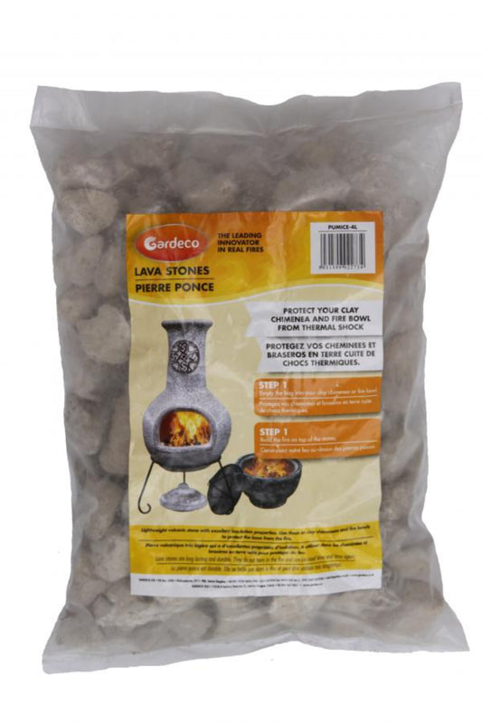 Bag of lava stones with a label on a white background