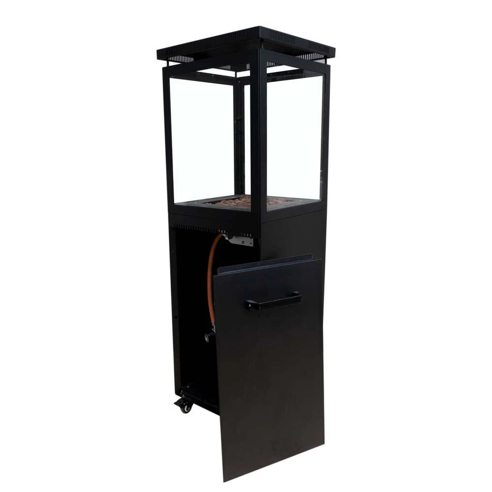 Muztag Murcia Gas Patio Heater showing rear access for gas bottle on white background