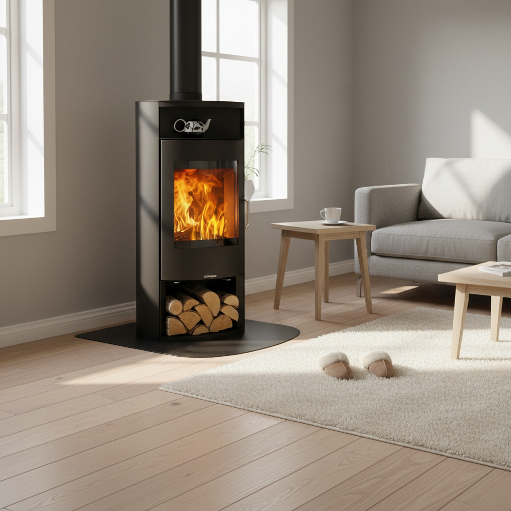 Opus Calypso log burning boiler stove in a cream room