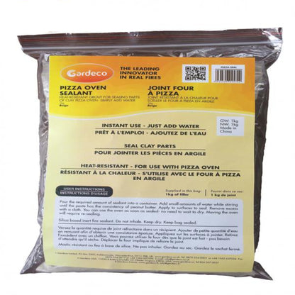 Gardeco pizza oven sealant package with yellow label and clear plastic wrapping
