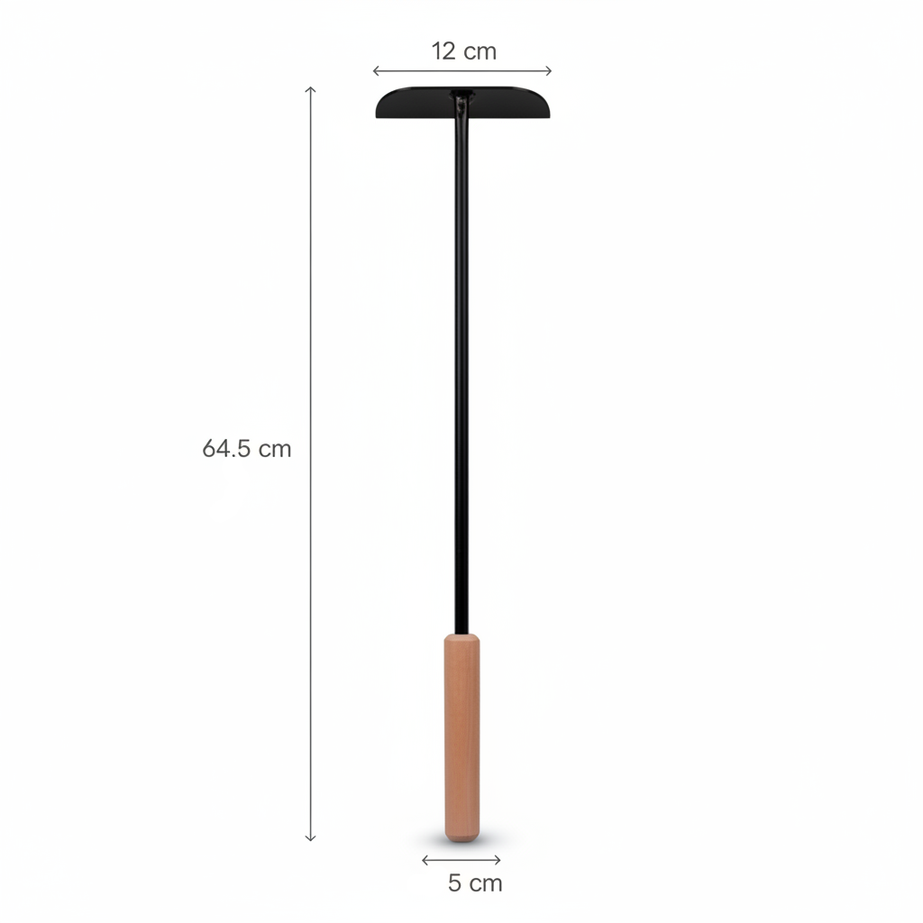 Pizza_Raking_Tool with measurement 64.5cm, 12cm and 5cm.