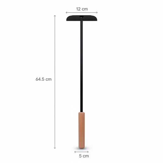Pizza_Raking_Tool with measurement 64.5cm, 12cm and 5cm.
