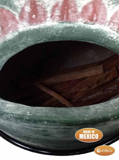 close up of mouth of Plumas Large Mexican Chiminea – Green