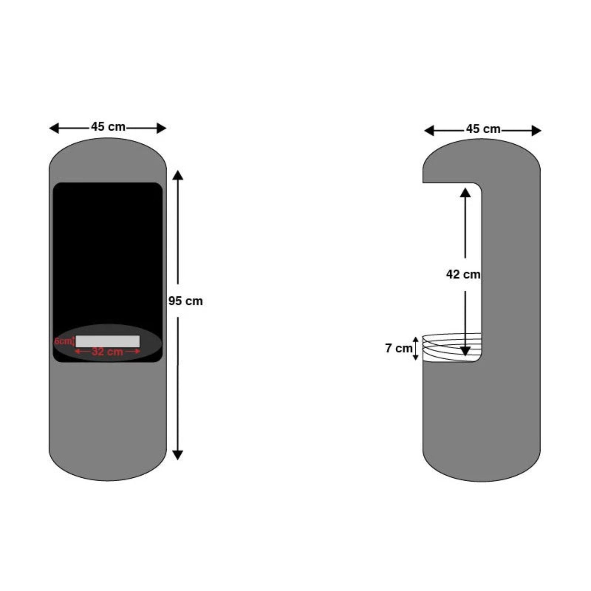 Measurement chart for Scandiflames Montgomery White with dimensions labeled in centimeters.