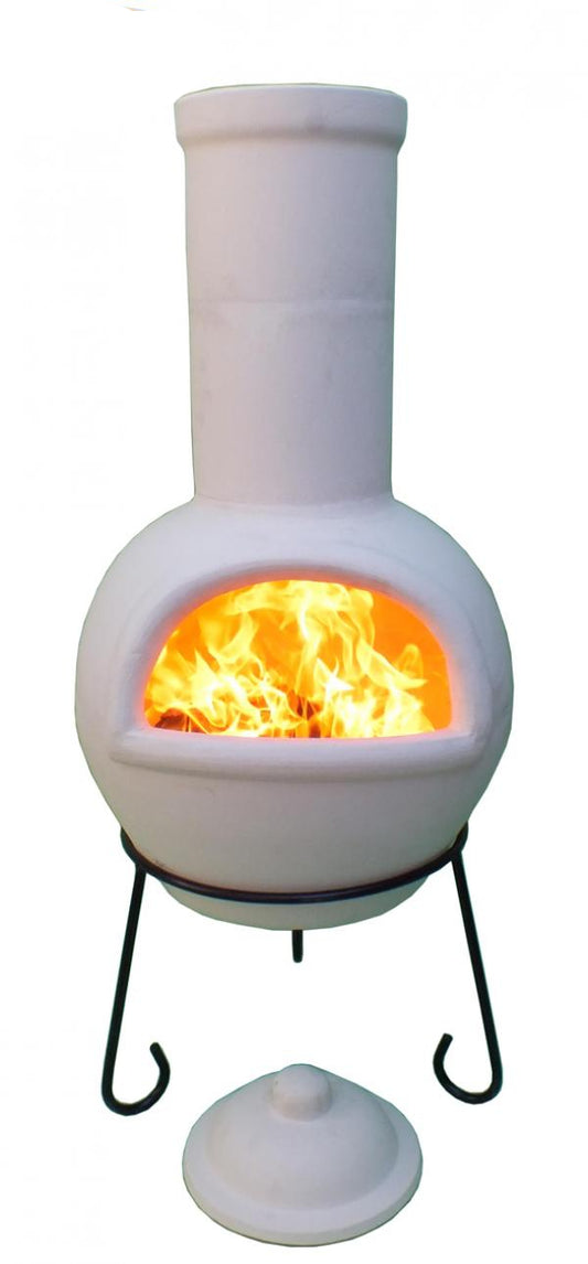 White ceramic chiminea with glowing interior on a white background
