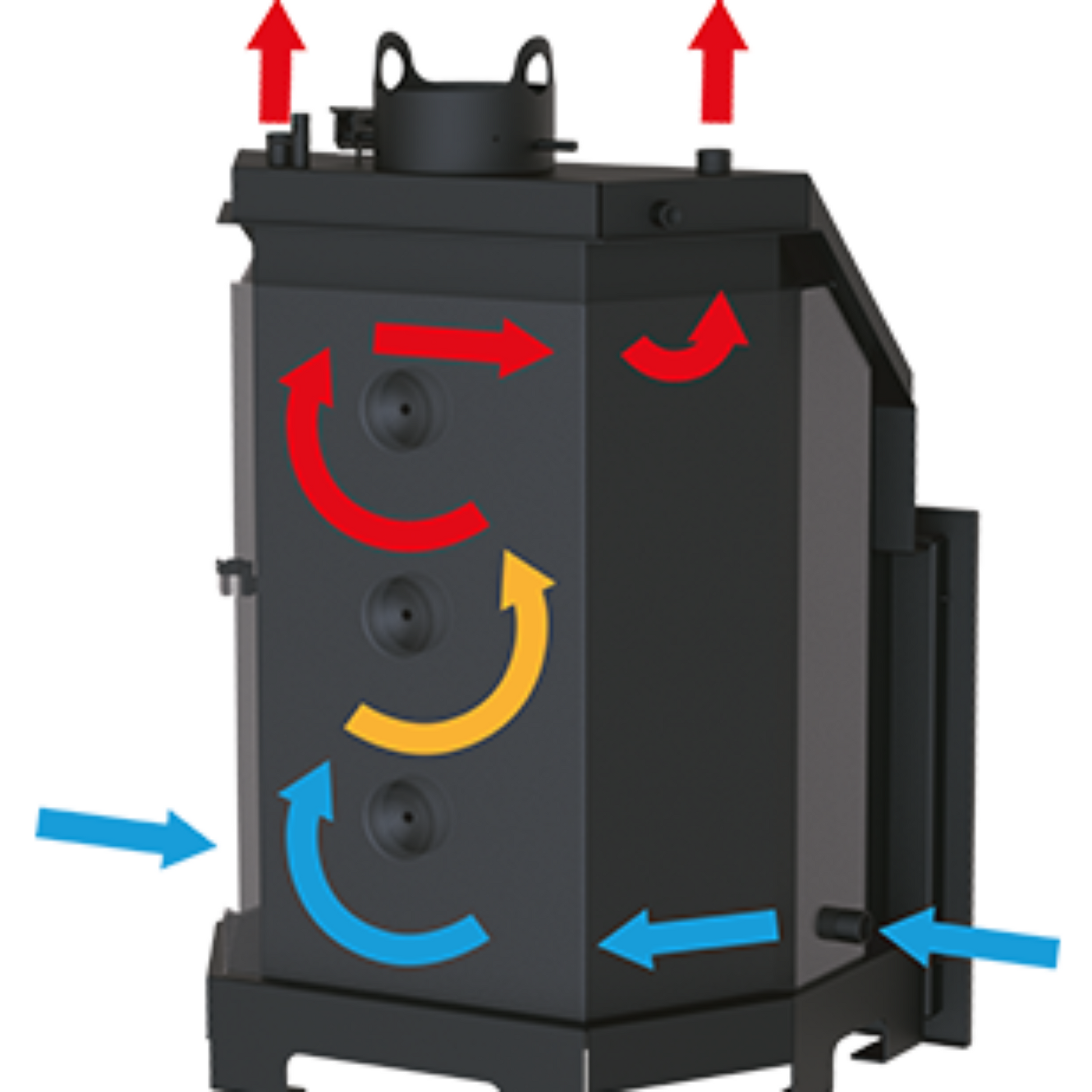 Hydrobronpi with labeled arrows indicating airflow on a white background.