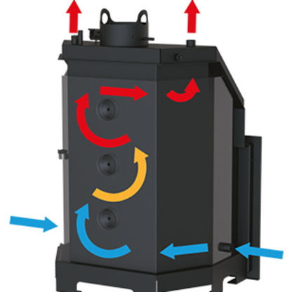 Hydrobronpi with labeled arrows indicating airflow on a white background.