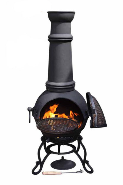 Cast iron chiminea with flames inside, 