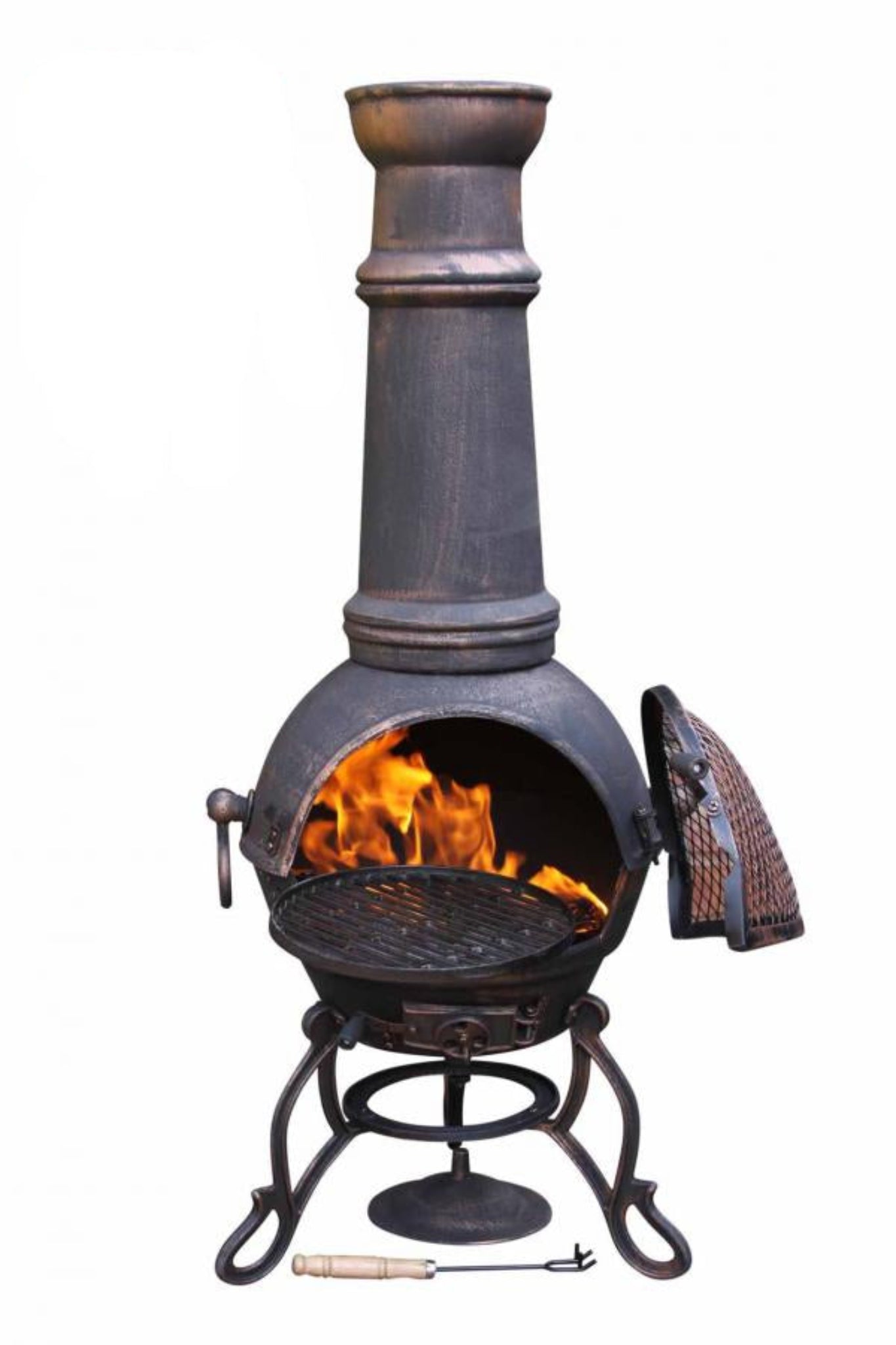 Cast iron chiminea with flames inside, 