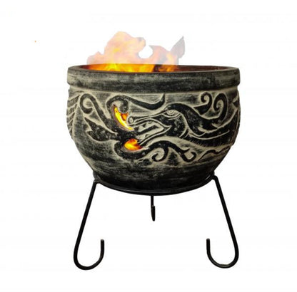 Wynd Dragon Celtic Clay Fire Pit | Handmade Mexican Fire Pit on a white background