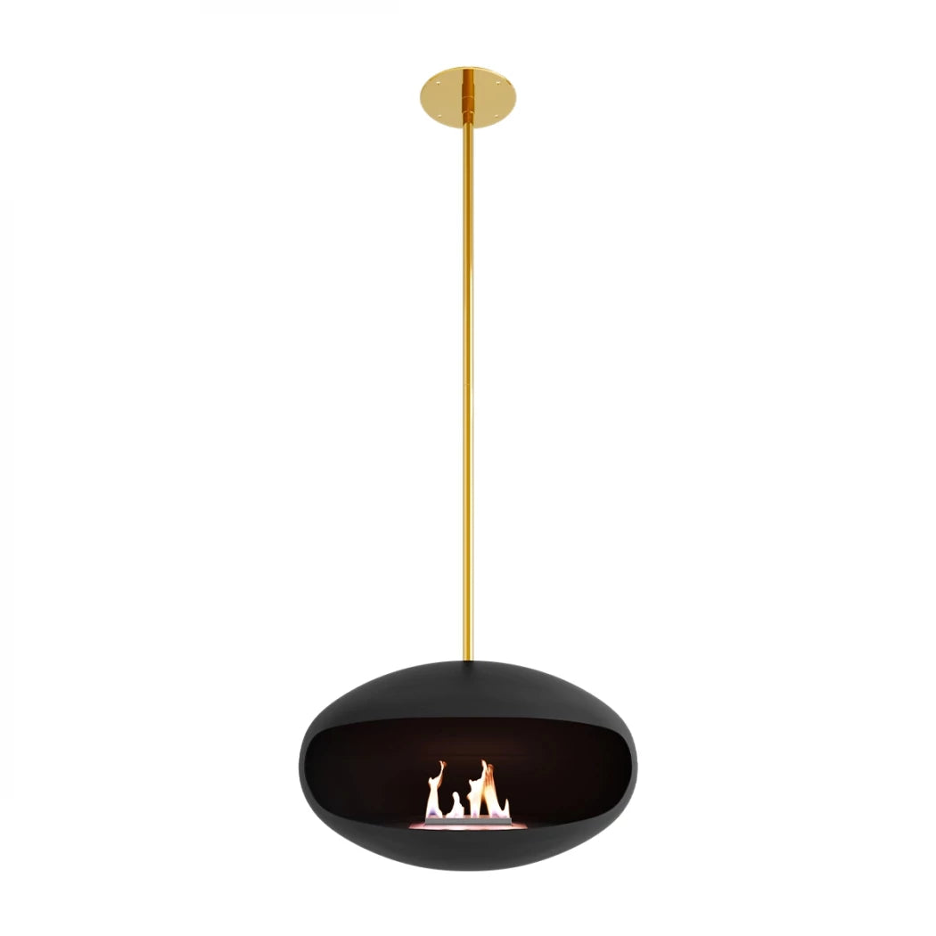 Cocoon Aeris Ceiling Bioethanol Fireplace - Black + Brass Rod