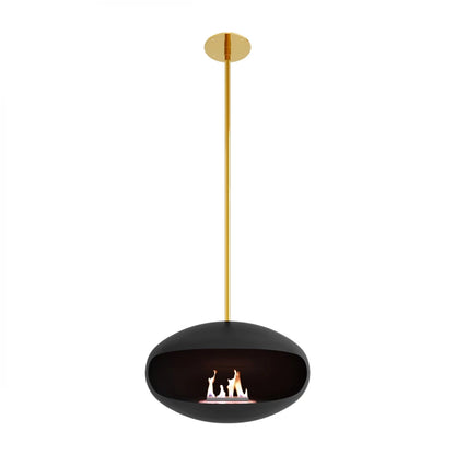 Cocoon Aeris Ceiling Bioethanol Fireplace - Black + Brass Rod