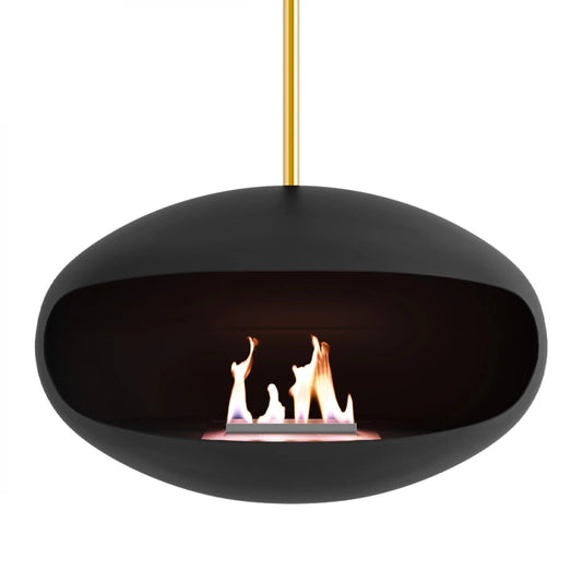 Cocoon Aeris Ceiling Bioethanol Fireplace - Black + Brass Rod